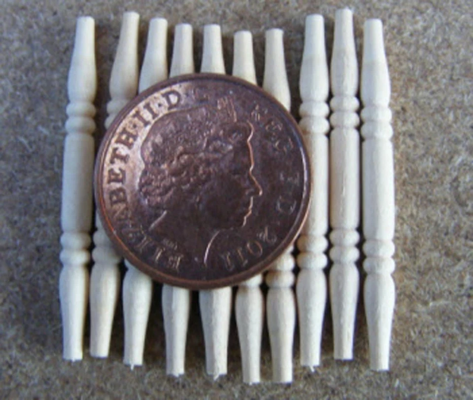 12 Wood Bannister Table Spindles DIY Tumdee 1:12 Scale Dolls House Miniature 607 - Image 1 of 1