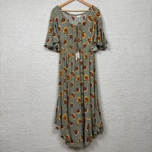Vestido Umgee para mujer mediano verde estampado girasol manga campana pradera midi elástico - Imagen 1 de 10