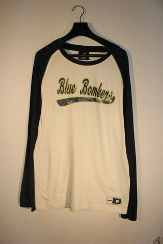 WINNIPEG BLUE BOMBERS - LONG-SLEEVE T-SHIRT, WHITE AND BLUE - ADULT MALE SIZE 10 Cover