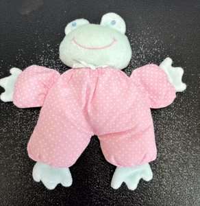 Eden Frog Pink Polka Dot Green Terry Cloth Rattle 7" Plush Baby Lovey Smile VTG - Picture 1 of 12
