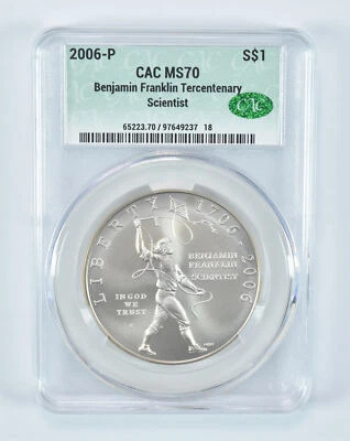2006-P Ben Franklin Scientist Commemorative Silver Dollar MS70 CAC - Image 1 of 4