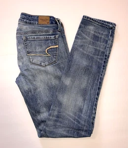 American Eagle Womens 2 Distressed Stretch Casual Skinny Jean Cute Cotton Pants - Picture 1 of 9