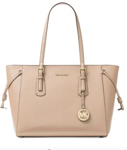 Nuevo Michael Kors Voyager Mediano Bolso de Mano Cuero Granulado Suave Rosa Oro Tableta - Imagen 1 de 4