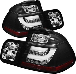For 02-05 BMW E46 3-Series 4DR Tail Light Black LED BAR STRIP Signal Brake Pair - Picture 1 of 8