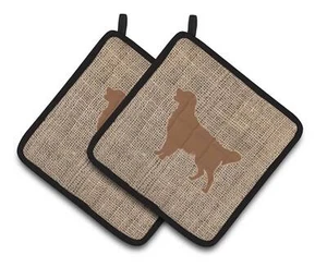 Golden Retriever Faux Burlap Brown BB1085 Set of Pot Holders BB1085-BL-BN-PTHD - Picture 1 of 1