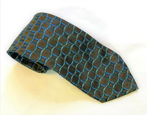 Laurant Bennet Designer Neck Tie Microfiber 59 x 3-3/4" Brown Blue Squares #1055 - Picture 1 of 4
