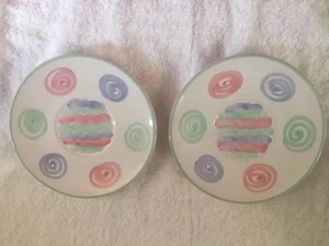 2 Vintage Untertassen Chenille von Mesa International handbemalt Italien Keramik Punkte - Bild 1 von 4