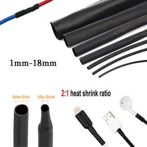 BLACK HEAT SHRINK CAR ELECTRICAL TUBE SLEEVING CABLE VARIOUS SIZES & LENGTH - Picture 1 of 24