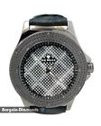 Big Mens 53 mm Black Natural Diamond Clubbing Watch Silver Bling 7"-9" Leather