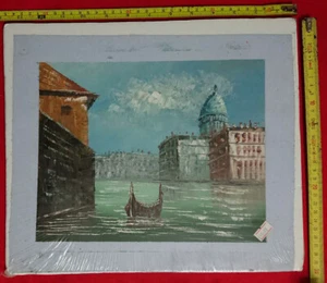 STAMPA TEMPERA CANALE DI VENEZIA CON GONDOLA FIUME ITALY PAINTING - Imagen 1 de 4