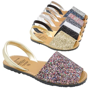 Sandalo donna glitter piatto Avarca Menorquina cinturino pelle scarpe spagnole paillettes - Foto 1 di 55