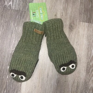 Knitwits Sesame Street Oscar The Grouch Knit Mittens Sherpa Lined Kids - Picture 1 of 5