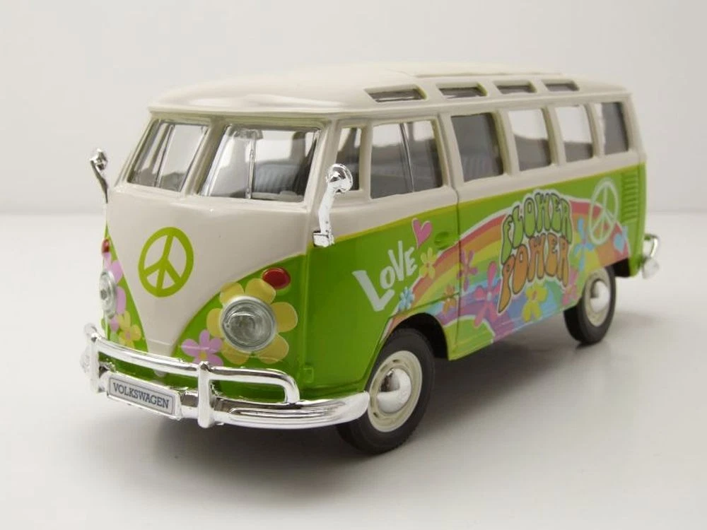 Motormax VW T1 Samba Bus Modellauto – Schwarz-Rot, 1:24 Maßstab, Mit öffnender Hecktür, 18 Cm