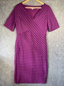 M&S Per Una Ribbed Purple Striped Detail Fitted Bodycon V-Neck Dress Size UK 12 - Picture 1 of 18