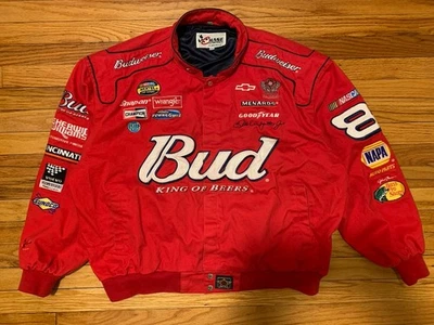 Chaqueta de carreras vintage NASCAR Dale Earnhardt Jr Bud King Of Beers roja persecución 3XL Foto 1 de 4