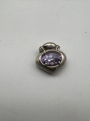 Lindo pingente deslizante de coração de ametista roxo prata esterlina 925 Kabana  - Imagem 1 de 4