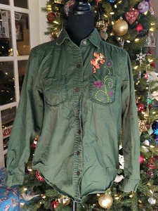 Vintage Disney Tigger grün bestickt Knopfleiste Langarmshirt, Damen S - Bild 1 von 11