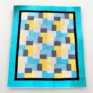 Handmade Yellow Brick Road Patterned QuiltTeal Black 88”x74” Full Size Bed - Picture 1 of 11