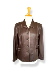 Cole Haan City Lammleder Jacke mit Knopfleiste spitzer Kerbkragen braun Gr. L - Bild 1 von 11