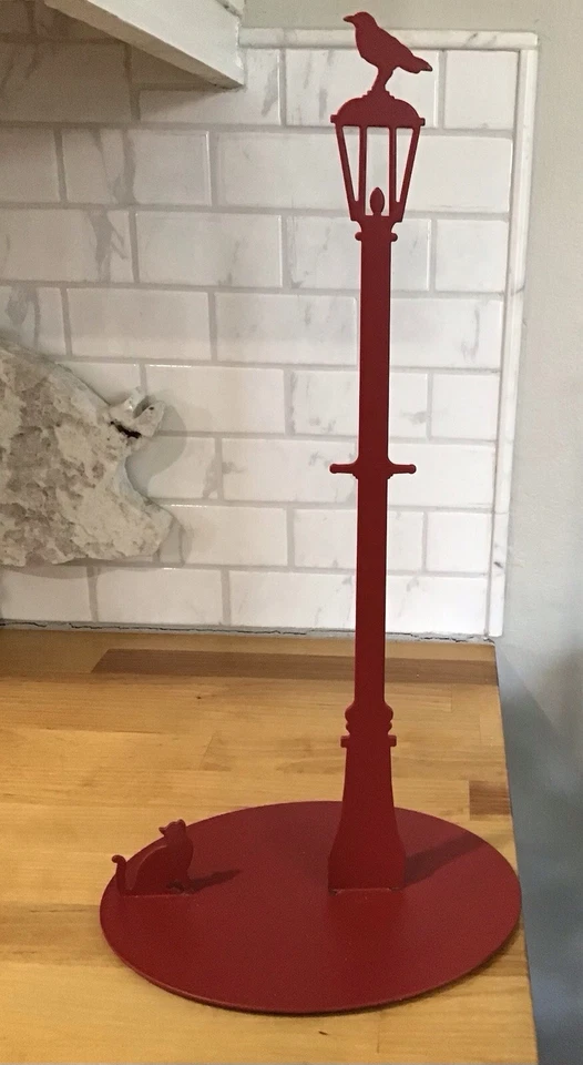 Metal Kitchen Paper Roll  Towel Holder - Cat Versus Crow Light Post Red 15.5” - Image 1 of 4