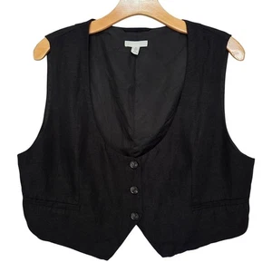 H&M Black Vest Womens L Linen Blend Button Front Dark Academia Y2K Indie Sleaze - Picture 1 of 8