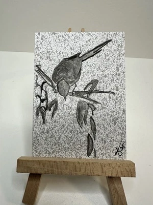 Tarjeta de arte original ACEO acrílica, pintada a mano, 2,5 pulgadas X 3,5 pulgadas “Black Bird” Foto 1 de 3