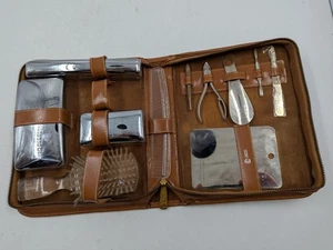 Vintage 40er Waschtisch Reise Toilettenartikel Pflegeset Kit von Q CUE - Chrom Lucite - Bild 1 von 11