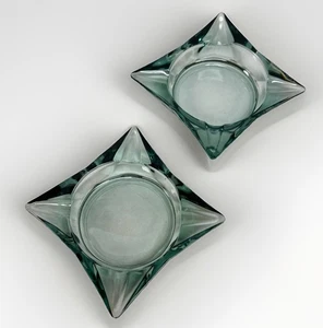 "Par de ceniceros de vidrio vintage Atomic Star de 6"" gris humo - Libbey MCM azul pesado" - Imagen 1 de 9