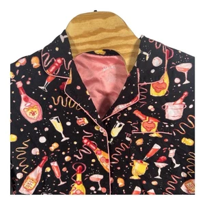 Nick & Nora Mujer Talla XL Negro Rosa Pijama Top Franela Celebración Champagne - Imagen 1 de 6