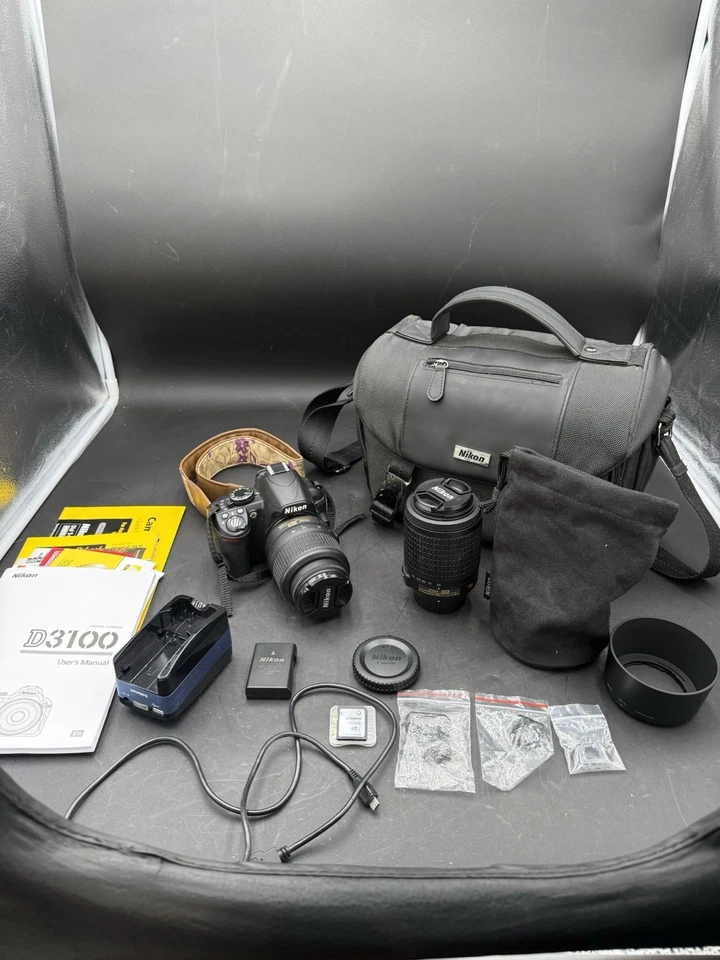 Nikon D3100 DSLR Camera with 18-55mm & 55-200mm VR Lenses W/ Manual & Accessorie - Image 1 of 4