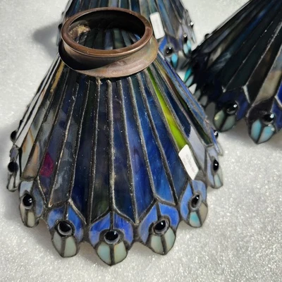 3 NOS Meyda Tiffany Jeweled Peacock Lead Glass Ceiling Light, Sconce. 8” X5” X2” - Image 1 of 4