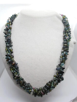 Collana con Tormaline Naturali e Argento 925 - Girocollo - Torchon Pietre Dure - Immagine 1 di 4