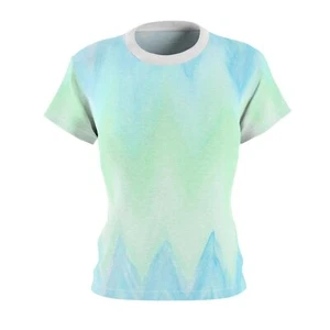 Women's Tee Blue Green Waves, Abstract Ocean Shirt, Summer Beach T-Shirt, Custom - Picture 1 of 7