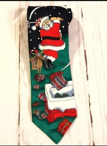 Vintage Yule Tie Greetings Holiday Hallmark Golfing Santa Christmas Tie GUC - Picture 1 of 3