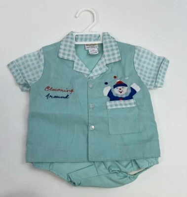 Conjunto de payaso vintage Mayfair talla 18 meses alrededor de 2 piezas niño pequeño manga corta Foto 1 de 4