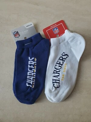 NWT MEDIUM ANKLE HIGH SOCKS WHITE BLUE Lot x2 San Diego Chargers - Image 1 of 4