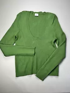 Abercrombie & Fitch Scoop Neck Sweater Womens XL Green Ribbed Knit Stretch Y2K - Picture 1 of 11