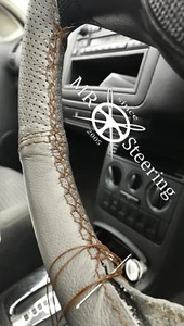 Gris Dos Tonos Volante de Cuero Funda Para VW Touareg I 2002-10 Marrón Pegatina - Imagen 1 de 4
