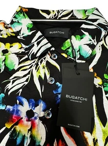 Bugatchi Herren XL Baumwolle Hendrix schwarz Blumenmuster 3 Knöpfe Kurzarm Polo Neu mit Etikett - Bild 1 von 11