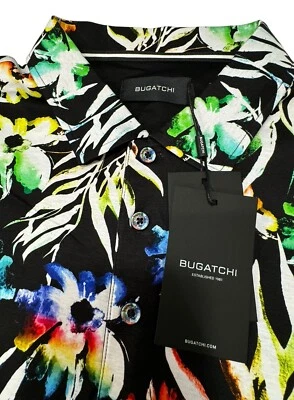 Bugatchi Men's XL Cotton Hendrix Black Floral 3 Button Short Sleeve Polo NWT - Image 1 of 4