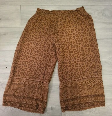 Soft Surroundings Crop Pants 1X Wide Leg Leopard Print Brown Palazzo - Image 1 of 3