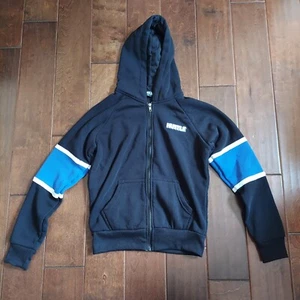 Hustle Boys Black Blue Full Zip Pockets Sweater Hoodie - Size 12/14 - Picture 1 of 16