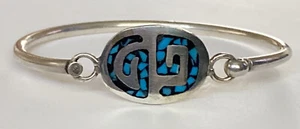 Vintage .925 Sterling Silber Mexico Türkis Inlay Armreif Armband - Bild 1 von 5