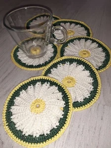 Set 6 Sottobicchieri Uncinetto Margherite cotone 10 cm idea regalo centrino fior - Foto 1 di 7