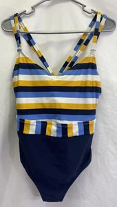kona Sol sz14W Colorblock/Stripe one Piece Swim suit padded Double strap - Picture 1 of 10
