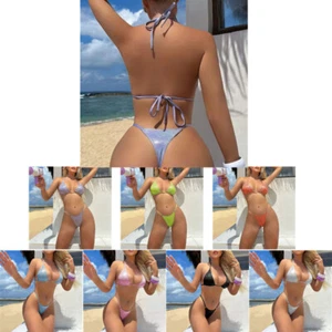 Damen Bikini Set Sexy Glitzer Metallic Bikini Glänzende Schwimmanzug Beachwear - Picture 1 of 11
