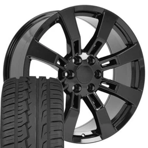 5409 Black 22x9 Wheels 285/45 Tires SET Fit Escalade Tahoe Yukon Sierra - Picture 1 of 5