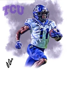 Derius Davis TCU Ranas con Cuernos Firmado Autógrafo 8x10 Foto de Fútbol 2023 Draft - Imagen 1 de 1