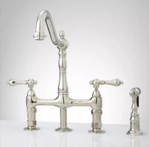 Signature Hardware Bellevue Bridge Facuet with Brass Sprayer, Polished Nickel - Picture 1 of 2