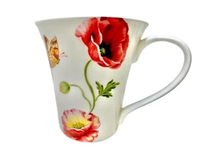 222 Fifth Caitlin Poppies & Butterfly Fine Bone China 12 oz Coffee Tea Mug - Picture 1 of 16